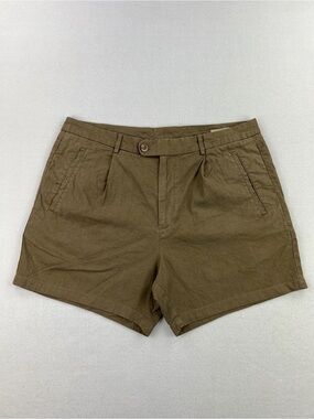 Bonobos Mens Olive Green Pleated Chino Shorts Linen Clotting Blend 5” Size 36
